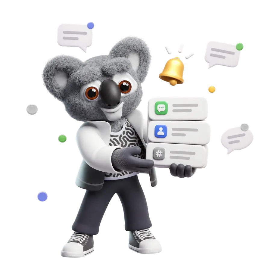 Kody carrying a neat stack of Slack messages while a reminder bell rings overhead